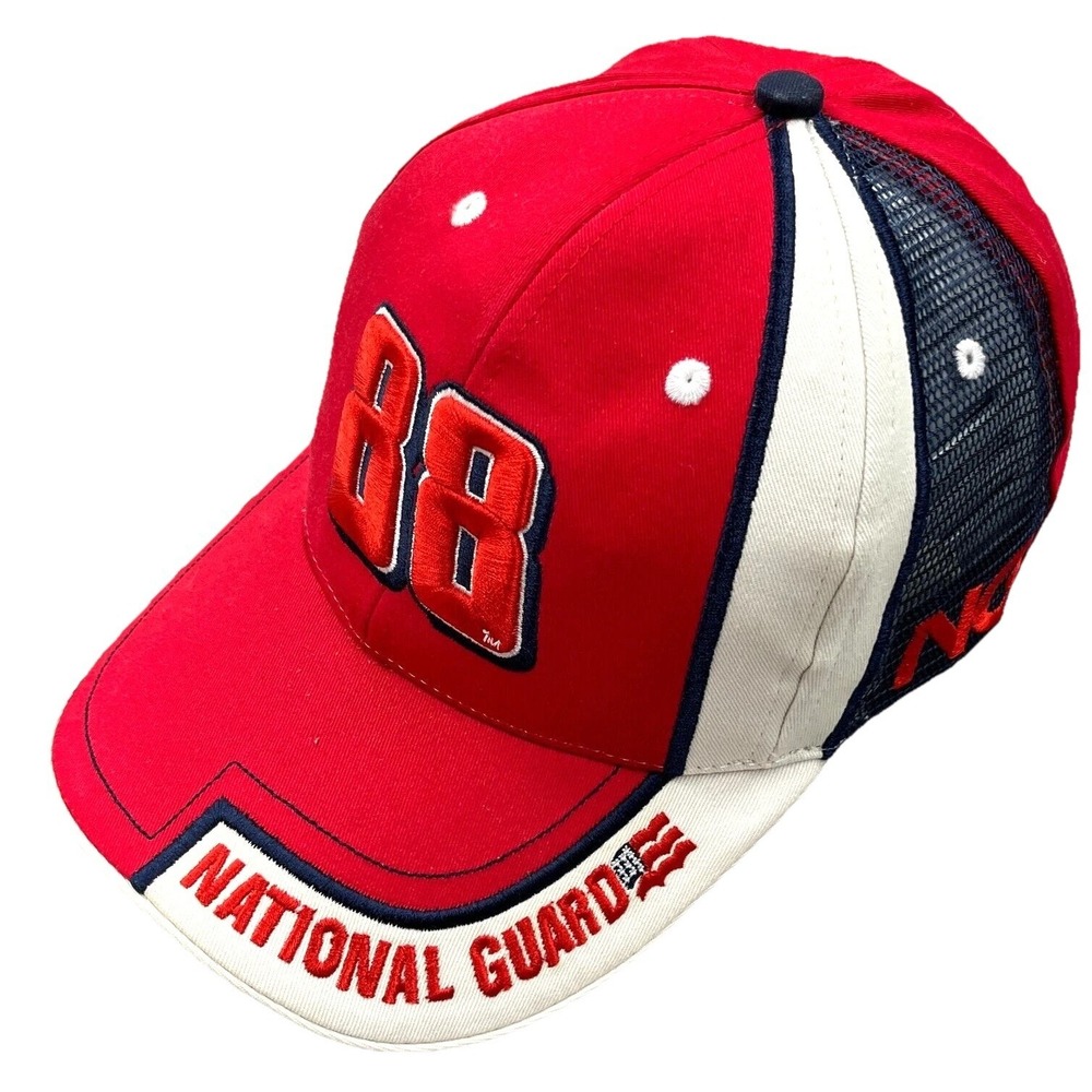 Vintage Nascar Hat Cap Strap Back Red White Dale Earnhardt Jr National Guard Y2K